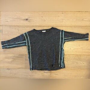 Madewell Gray 3/4 Sleeve Tee with Green and White Stripes